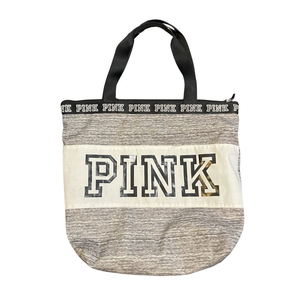 Victoria's Secret PINK Logo Canvas Zip Tote Bag Y2K Travel Weekender Beach